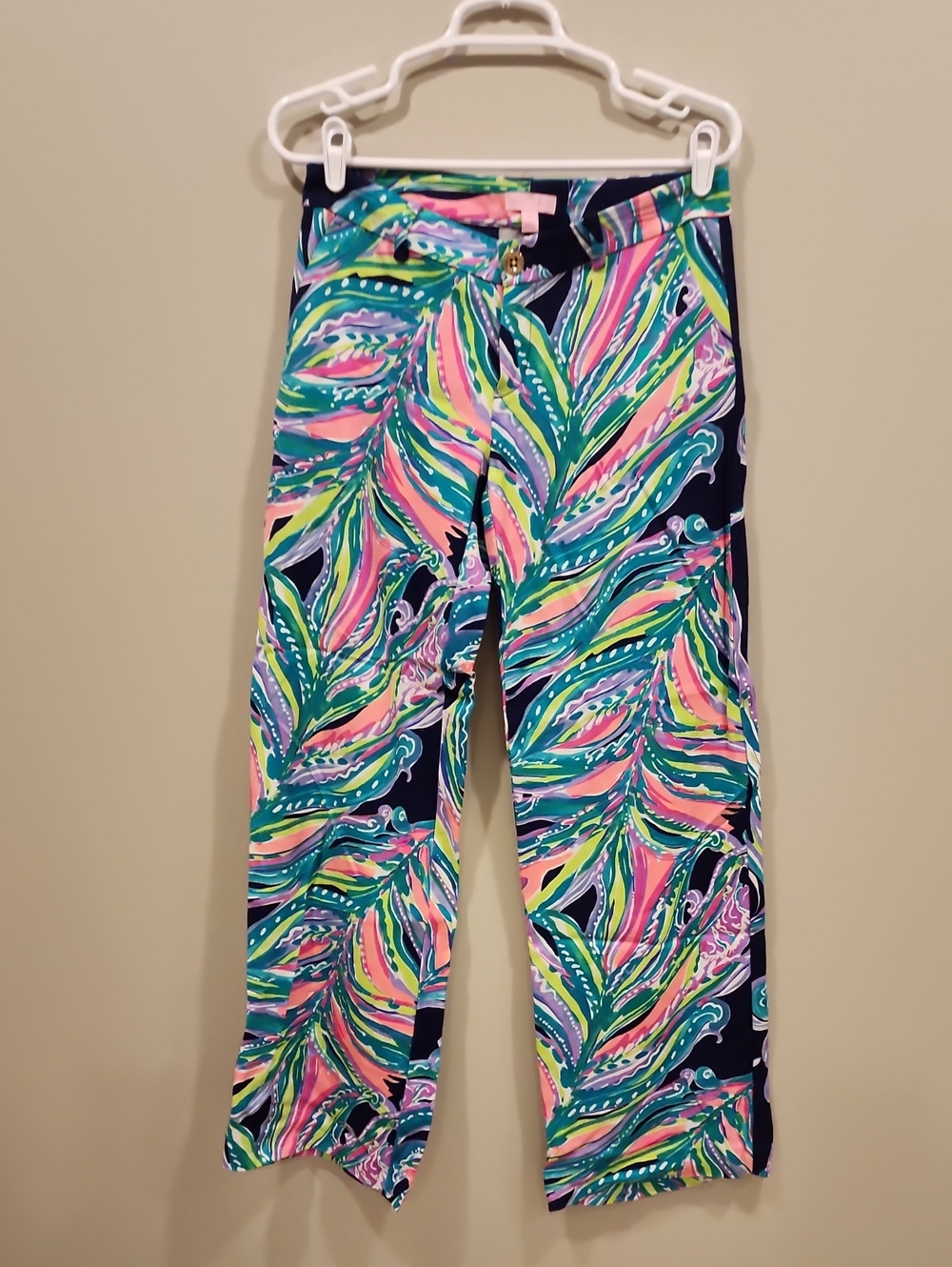 Lilly Pulitzer Navy Multicolor Tropical Print Pants, Size 4